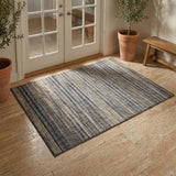 3' X 5' Brown And Navy Blue Striped Shag Washable Area Rug With UV Protection
