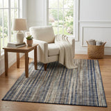 5' X 8' Brown And Navy Blue Striped Shag Washable Area Rug With UV Protection