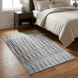 3' X 5' Blue And Teal Striped Shag Washable Area Rug With UV Protection