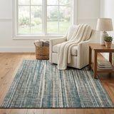 5' X 8' Teal And Charcoal Striped Shag Washable Area Rug With UV Protection