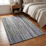 3' X 5' Plum And Green Striped Shag Washable Area Rug With UV Protection