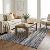 5' X 8' Plum And Green Striped Shag Washable Area Rug With UV Protection
