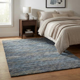 3' X 5' Blue And Ivory Abstract Shag Washable Area Rug With UV Protection