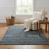 5' X 8' Blue And Ivory Abstract Shag Washable Area Rug With UV Protection