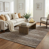 5' X 8' Brown And Gray Abstract Shag Washable Area Rug With UV Protection