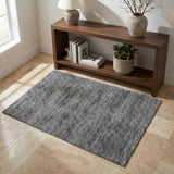 3' X 5' Gray And Ivory Abstract Shag Washable Area Rug With UV Protection