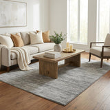5' X 8' Silver And Ivory Abstract Shag Washable Area Rug With UV Protection