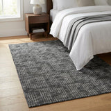 3' X 5' Black And Gray Geometric Shag Washable Area Rug With UV Protection