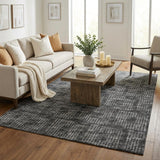 5' X 8' Black And Gray Geometric Shag Washable Area Rug With UV Protection