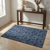 3' X 5' Blue And Light Blue Geometric Shag Washable Area Rug With UV Protection