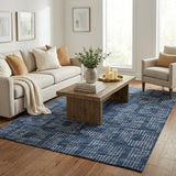 5' X 8' Blue And Light Blue Geometric Shag Washable Area Rug With UV Protection