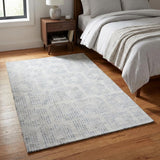 3' X 5' Silver And Navy Blue Geometric Shag Washable Area Rug With UV Protection