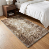 3' X 5' Brown And Ivory Abstract Shag Washable Area Rug With UV Protection