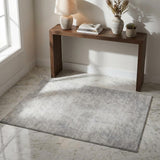 3' X 5' Gray And Ivory Abstract Shag Washable Area Rug With UV Protection