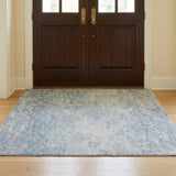 3' X 5' Blue And Ivory Abstract Shag Washable Area Rug With UV Protection