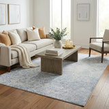 5' X 8' Blue And Ivory Abstract Shag Washable Area Rug With UV Protection