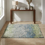 3' X 5' Green And Navy Blue Abstract Shag Washable Area Rug With UV Protection