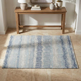 3' X 5' Blue And Taupe Striped Shag Washable Area Rug With UV Protection