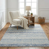 5' X 8' Blue And Taupe Striped Shag Washable Area Rug With UV Protection