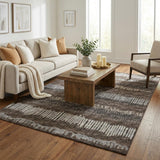 5' X 8' Brown And Charcoal Striped Shag Washable Area Rug With UV Protection