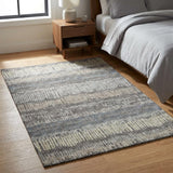 3' X 5' Gray And Ivory Striped Shag Washable Area Rug With UV Protection