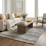 5' X 8' Gray And Ivory Striped Shag Washable Area Rug With UV Protection
