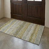 3' X 5' Sage And Gold Striped Shag Washable Area Rug With UV Protection