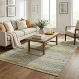 5' X 8' Sage And Gold Striped Shag Washable Area Rug With UV Protection