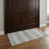 3' X 5' Beige And Gray Chevron Shag Washable Area Rug With UV Protection
