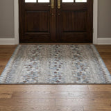 3' X 5' Blue And Ivory Chevron Shag Washable Area Rug With UV Protection