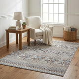 5' X 8' Blue And Ivory Chevron Shag Washable Area Rug With UV Protection