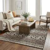 5' X 8' Brown And Charcoal Chevron Shag Washable Area Rug With UV Protection