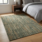 3' X 5' Green And Brown Striped Shag Washable Area Rug With UV Protection