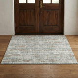 3' X 5' Ivory And Blue Striped Shag Washable Area Rug With UV Protection