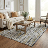 5' X 8' Silver And Charcoal Striped Shag Washable Area Rug With UV Protection