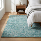 3' X 5' Blue And Charcoal Oriental Shag Washable Area Rug With UV Protection