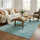5' X 8' Blue And Charcoal Oriental Shag Washable Area Rug With UV Protection