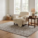 5' X 8' Brown And Charcoal Oriental Shag Washable Area Rug With UV Protection