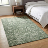 3' X 5' Green And Charcoal Oriental Shag Washable Area Rug With UV Protection