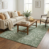 5' X 8' Green And Charcoal Oriental Shag Washable Area Rug With UV Protection