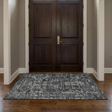 3' X 5' Black And Charcoal Oriental Shag Washable Area Rug With UV Protection
