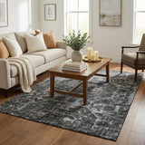 5' X 8' Black And Charcoal Oriental Shag Washable Area Rug With UV Protection