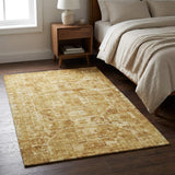 3' X 5' Gold And Charcoal Oriental Shag Washable Area Rug With UV Protection