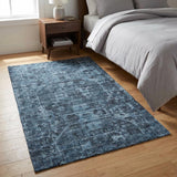 3' X 5' Navy Blue And Charcoal Oriental Shag Washable Area Rug With UV Protection