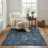 5' X 8' Navy Blue And Charcoal Oriental Shag Washable Area Rug With UV Protection