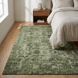 3' X 5' Olive Green And Charcoal Oriental Shag Washable Area Rug With UV Protection