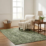 5' X 8' Olive Green And Charcoal Oriental Shag Washable Area Rug With UV Protection