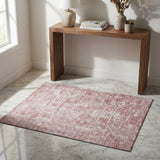 3' X 5' Pink And Charcoal Oriental Shag Washable Area Rug With UV Protection