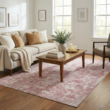 5' X 8' Pink And Charcoal Oriental Shag Washable Area Rug With UV Protection