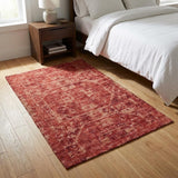 3' X 5' Red And Charcoal Oriental Shag Washable Area Rug With UV Protection